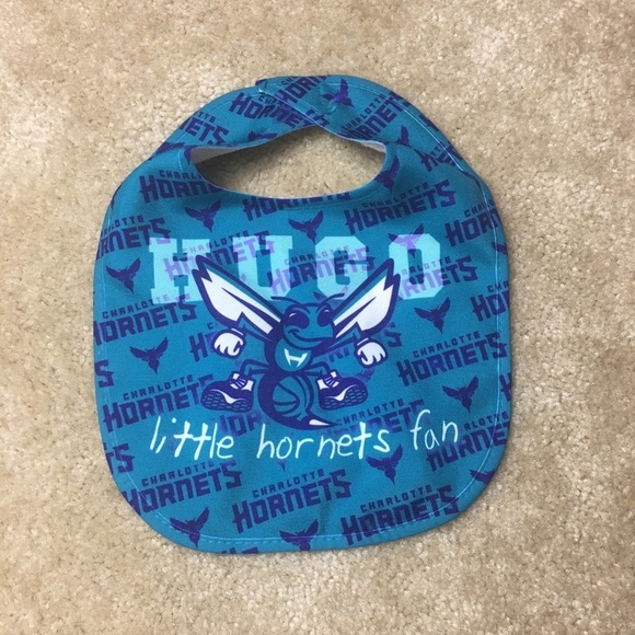 Hugo Little Hornets Fan Teal & Purple Baby Bib - Picture 2 of 5